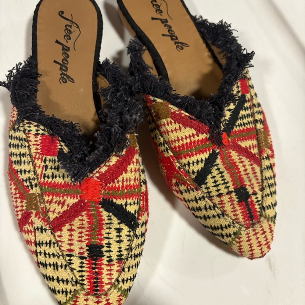 Free People Red and Black Patterned Mules
